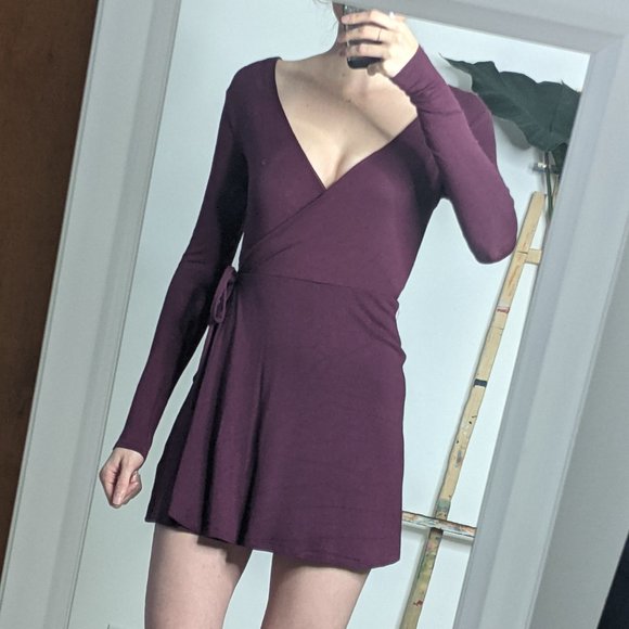 Garage Burgundy Romper Wrap Dress - Picture 4 of 7